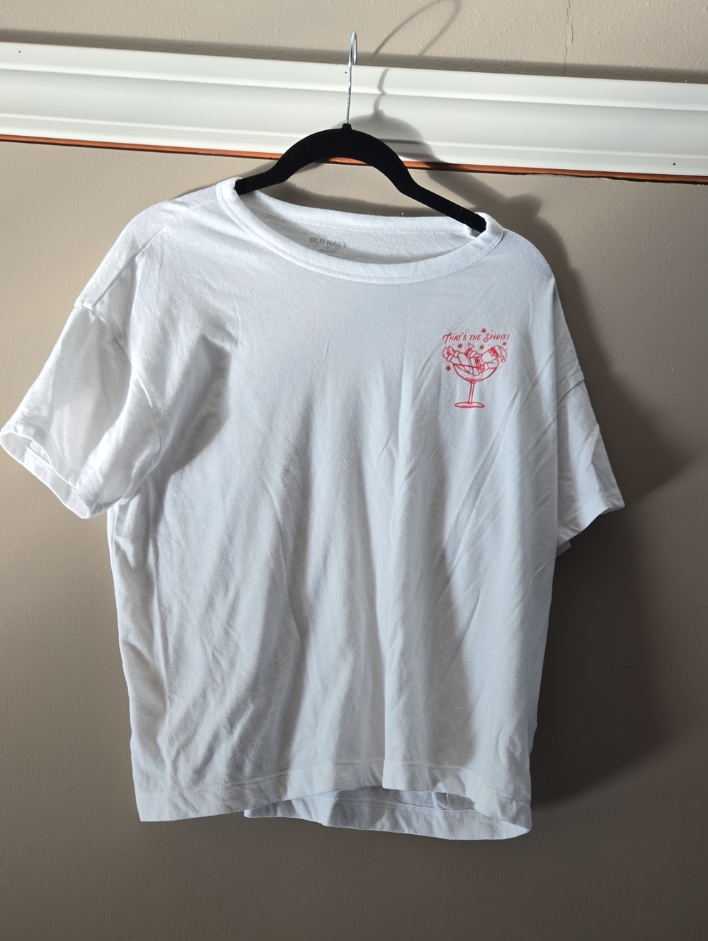 Old Navy White Tee with Red  Cocktail Graphic